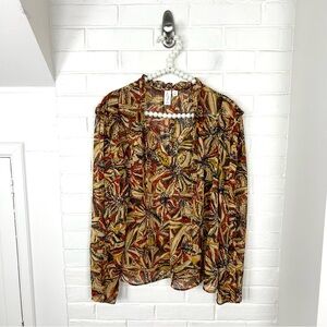 Joie Multi Color Patterned Sheer Blouse Top Size L